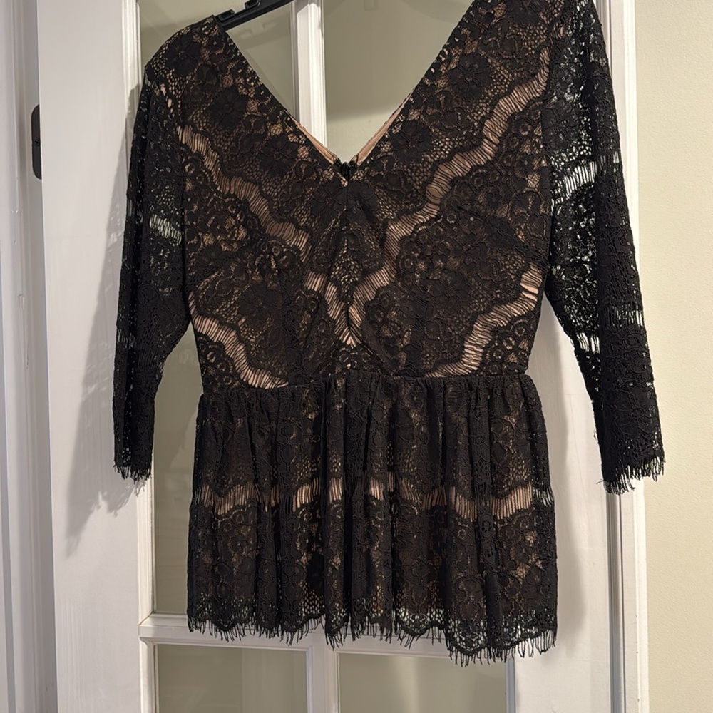 NWOT Anthropology Maeve Black Lace Peplum Top. Size S. Excellent condition.